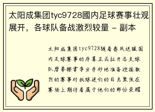 太阳成集团tyc9728國内足球赛事壮观展开，各球队备战激烈较量 - 副本